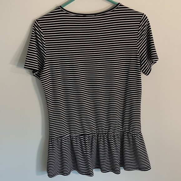 Black and white stripped stretchy peplum tee, comfy, medium - Picture 3 of 3